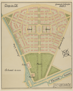 217420 Plattegrond van de ontworpen wijk Oog in Al te Utrecht, inclusief het park.